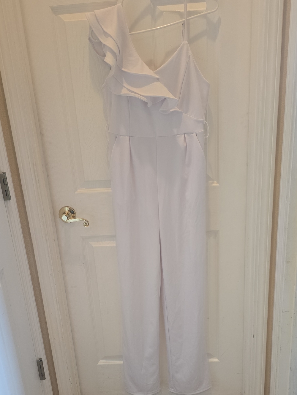 White One Shoulder Ruffle Jumpsuit